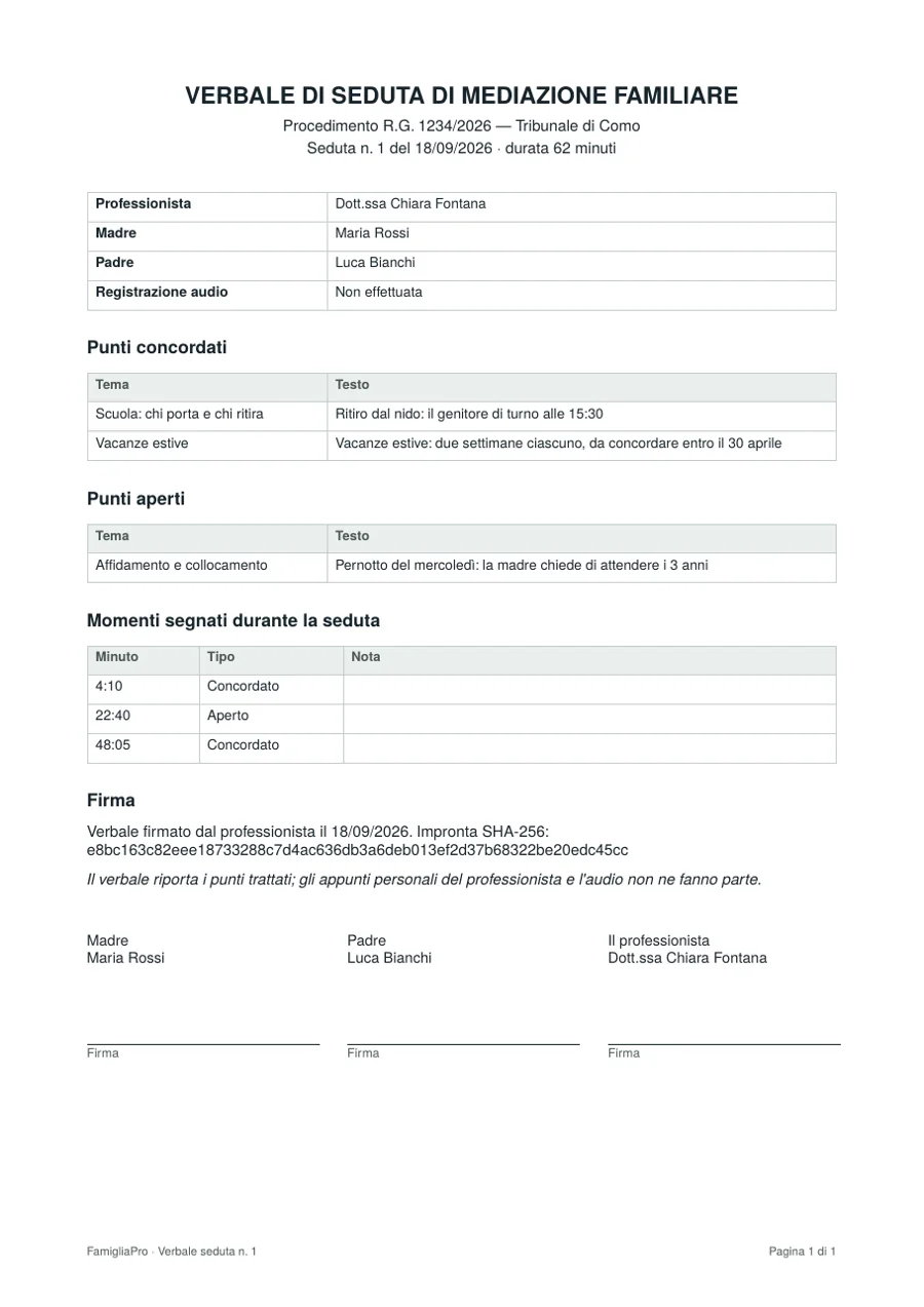 Verbale di seduta in PDF con impronta della firma